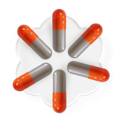 0# сиво-червени желатинови капсули